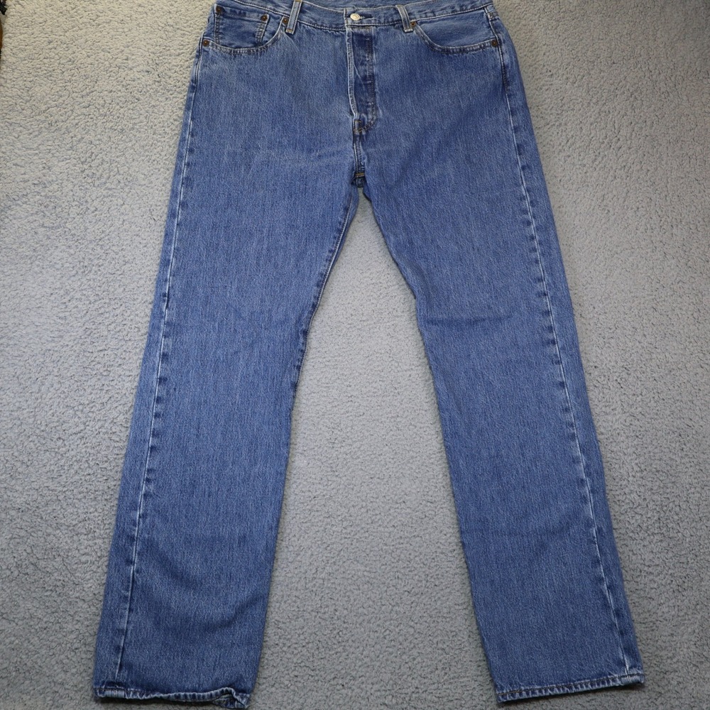 Levis 501 Original Fit Mens Blue Denim Straight Leg Button Fly Jeans 36x34